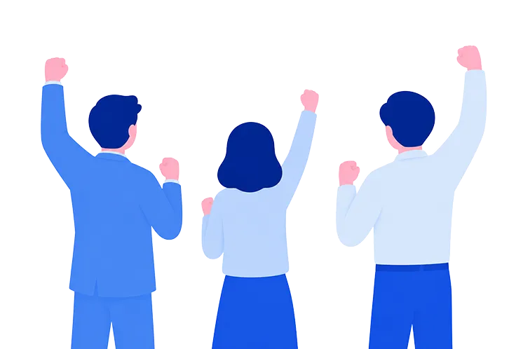 両手を挙げてバンザイをする3人のイラスト