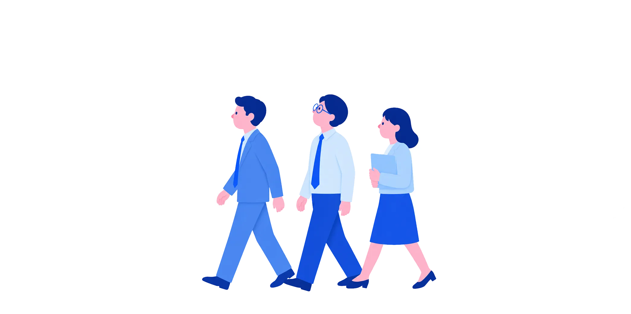 前へ歩き出す3人のビジネスパーソンのイラスト